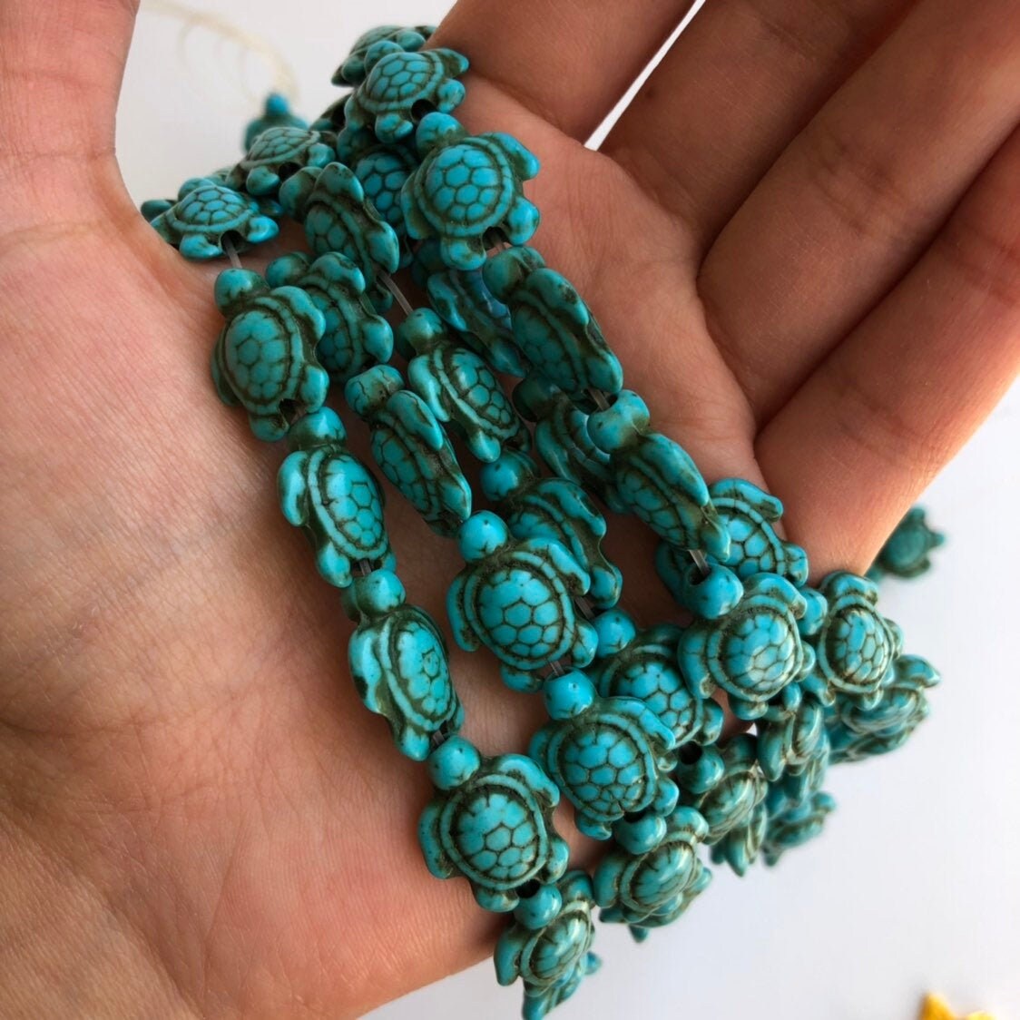 Sea Turtle Bead Strand (38cm/ 15" Strand) Turquoise Colour Turtles Howlite Stone Beads 18x15mm Tortoise Beads