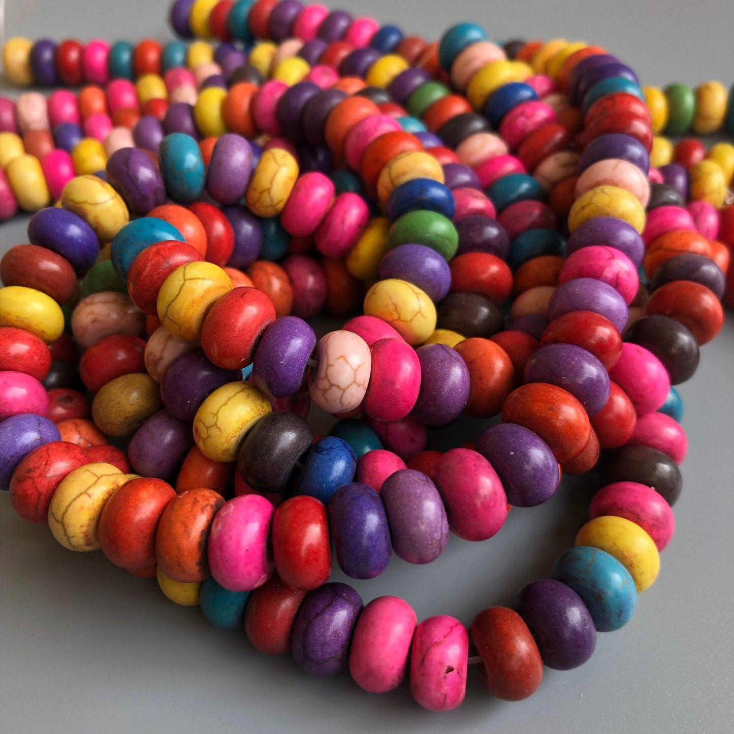 Mixed Colour Stone Bead 10x6mm Rondelle Shape DIY Jewellery Bead 65 Piece Strand