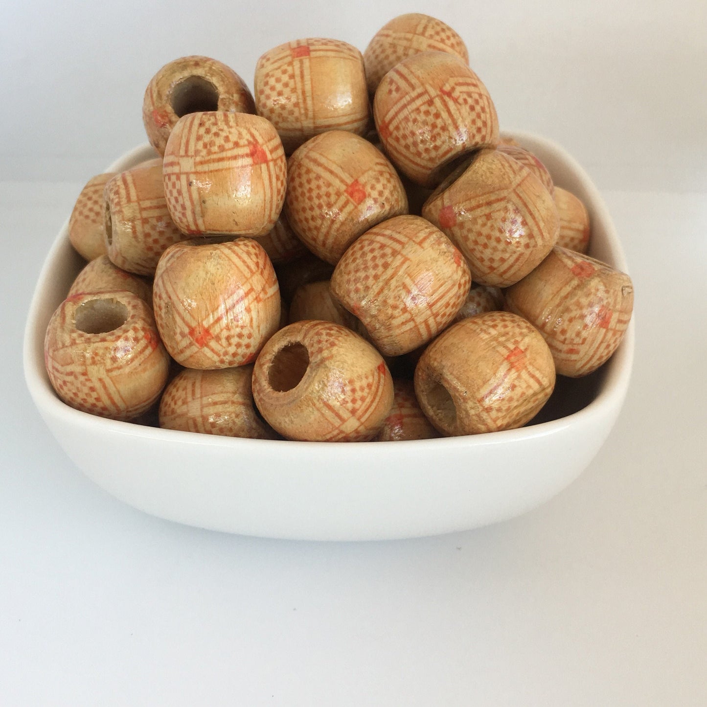 25pcs Barrel Dreadlock Wooden Beads, 18x17mm Tribal Pattern Hair Bead, Macrame Large Hole Wood Pony Bead