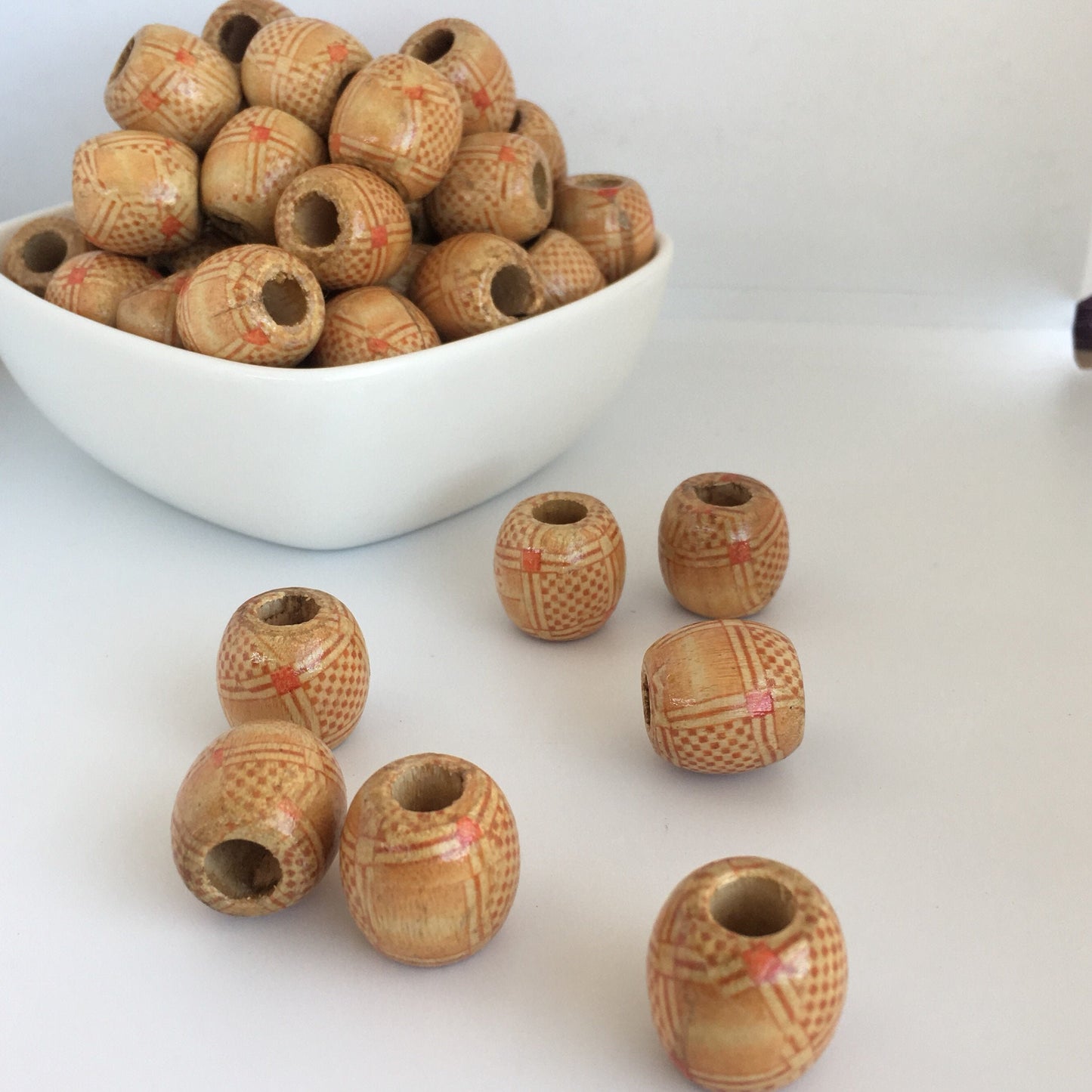 25pcs Barrel Dreadlock Wooden Beads, 18x17mm Tribal Pattern Hair Bead, Macrame Large Hole Wood Pony Bead