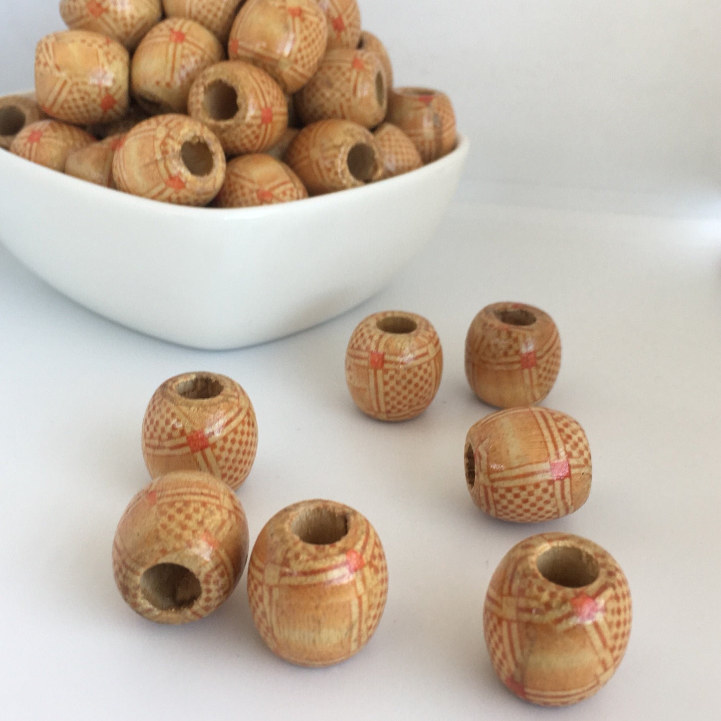 25pcs Barrel Dreadlock Wooden Beads, 18x17mm Tribal Pattern Hair Bead, Macrame Large Hole Wood Pony Bead