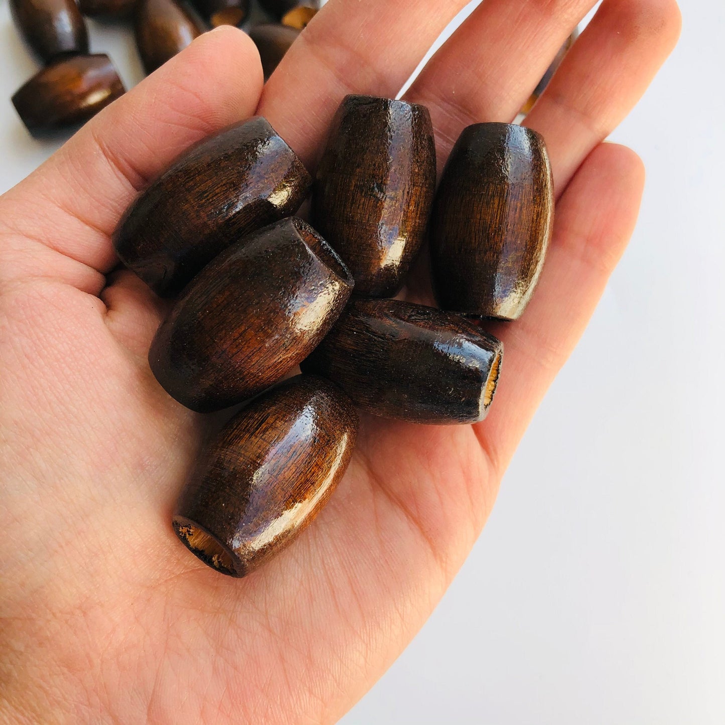 Large Dark Brown Macrame Wood Beads 30x20mm Oval Drum Wooden Bead 10 Pieces