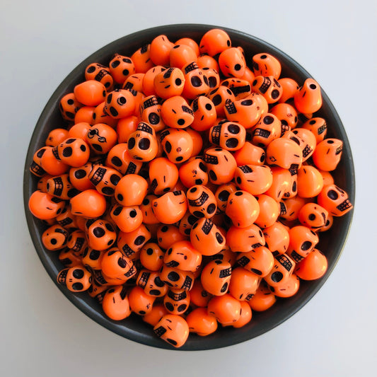 Orange Plastic Skull Beads 9x8mm Halloween Craft Bead 50 Pieces