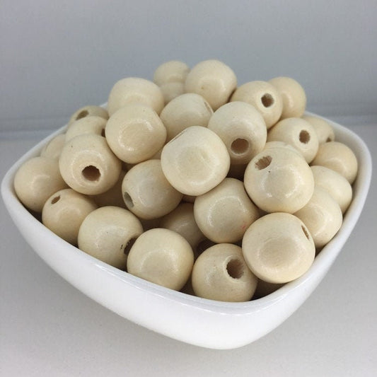 Beige Macrame Wood Beads 16mm Round DIY Craft Wooden Bead 25 Pieces