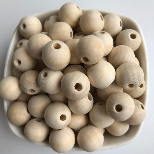 Natural Unpainted Wood Bead 16mm Round Unfinished Raw Beige Craft Bead 25 Pieces