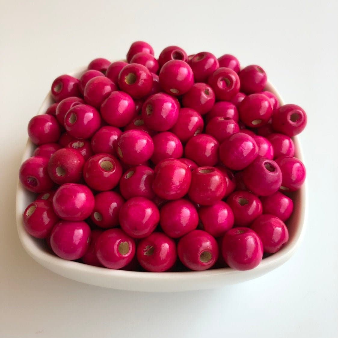 Hot Pink Wood Beads 16mm Round DIY Wooden Jewellery Craft Bead 25 Pieces