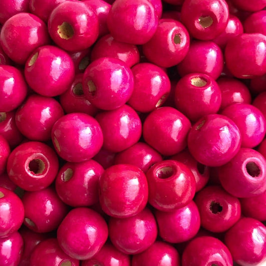 Hot Pink Wood Beads 16mm Round DIY Wooden Jewellery Craft Bead 25 Pieces