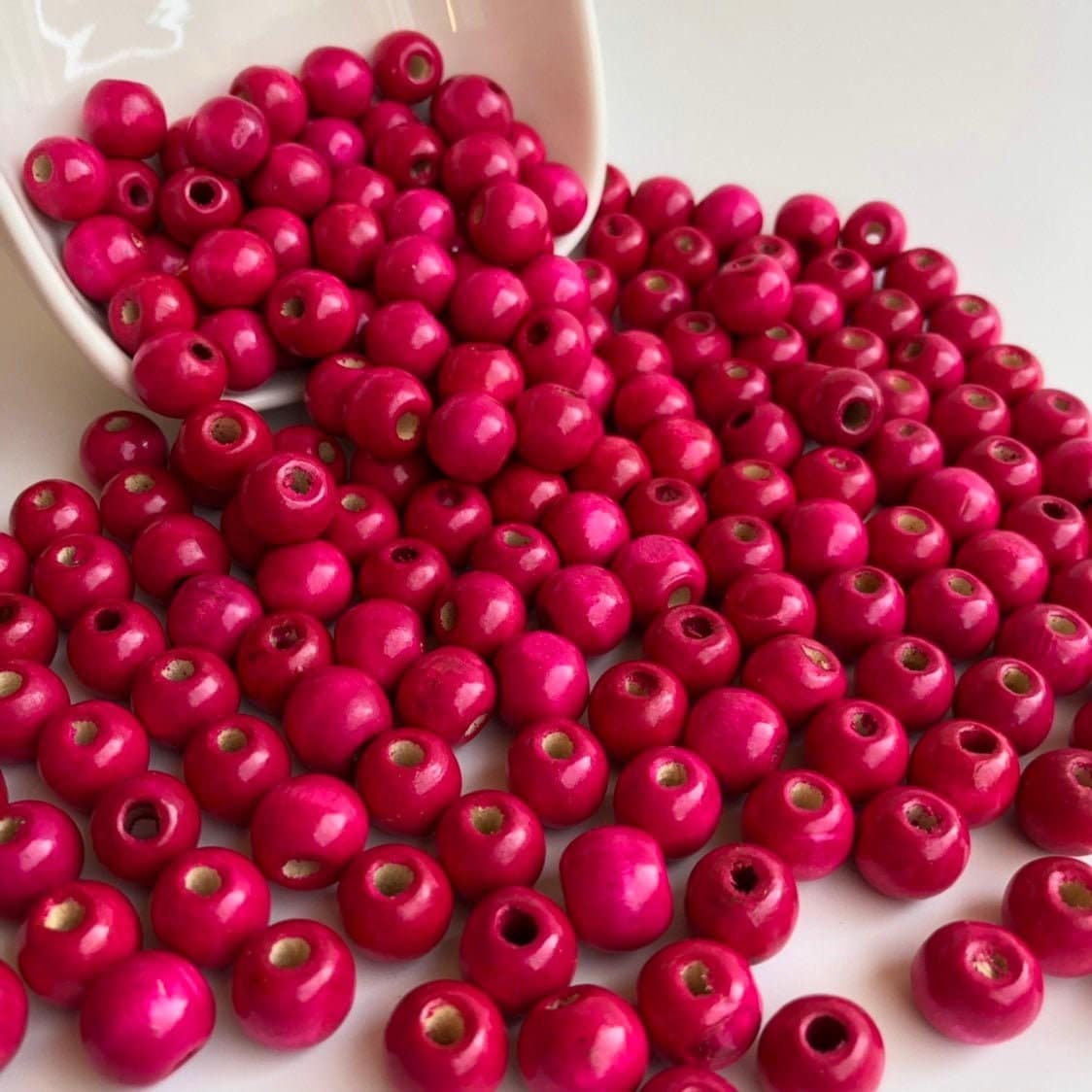 Hot Pink Wood Beads 16mm Round DIY Wooden Jewellery Craft Bead 25 Pieces