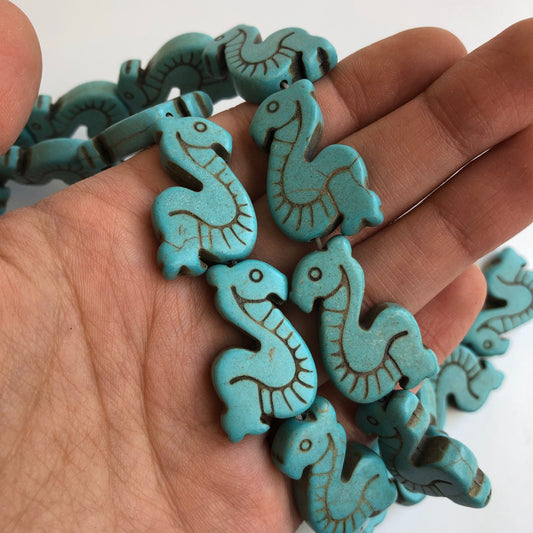 Turquoise Blue Seahorse Beads 29x17mm Synthetic Gemstone Bead 13 Piece Strand