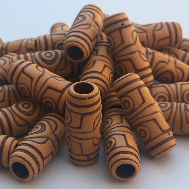 Tan Brown Plastic Macrame Beads 27x10mm Tube Column Acrylic Craft Bead 20 Pieces