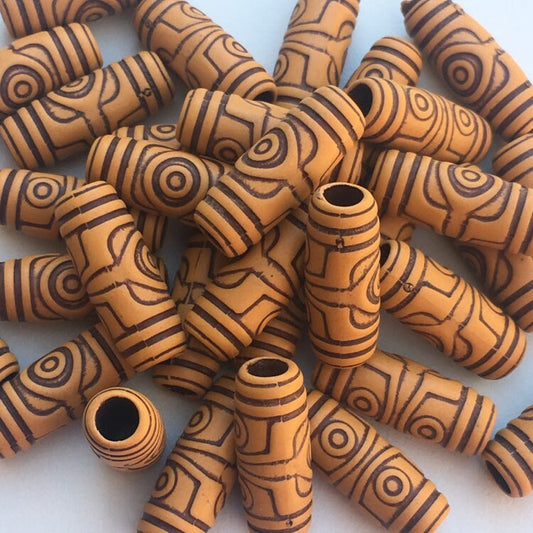 Tan Brown Plastic Macrame Beads 27x10mm Tube Column Acrylic Craft Bead 20 Pieces