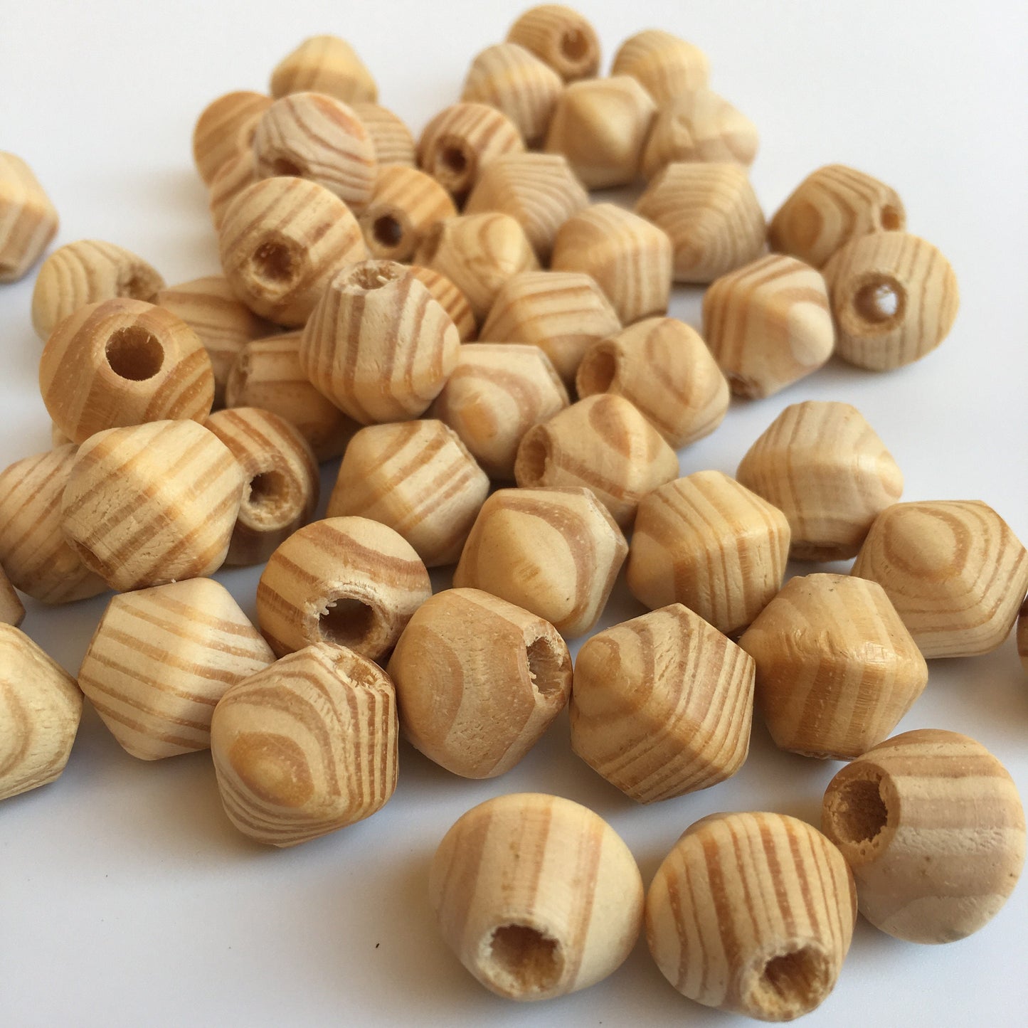 Natural Pine Wood Beads 16mm Striped Bicone Wooden Craft Bead 25 Pieces