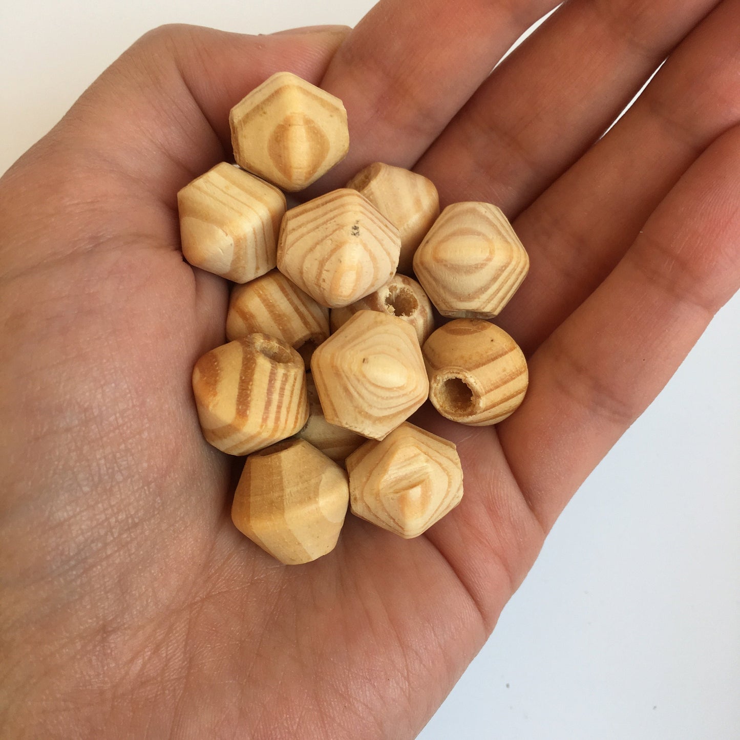 Natural Pine Wood Beads 16mm Striped Bicone Wooden Craft Bead 25 Pieces