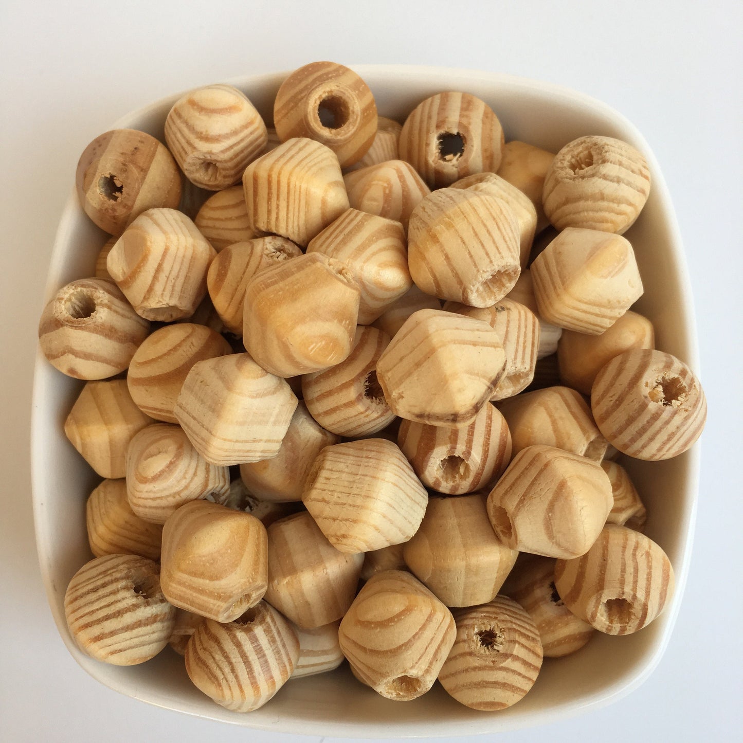 Natural Pine Wood Beads 16mm Striped Bicone Wooden Craft Bead 25 Pieces