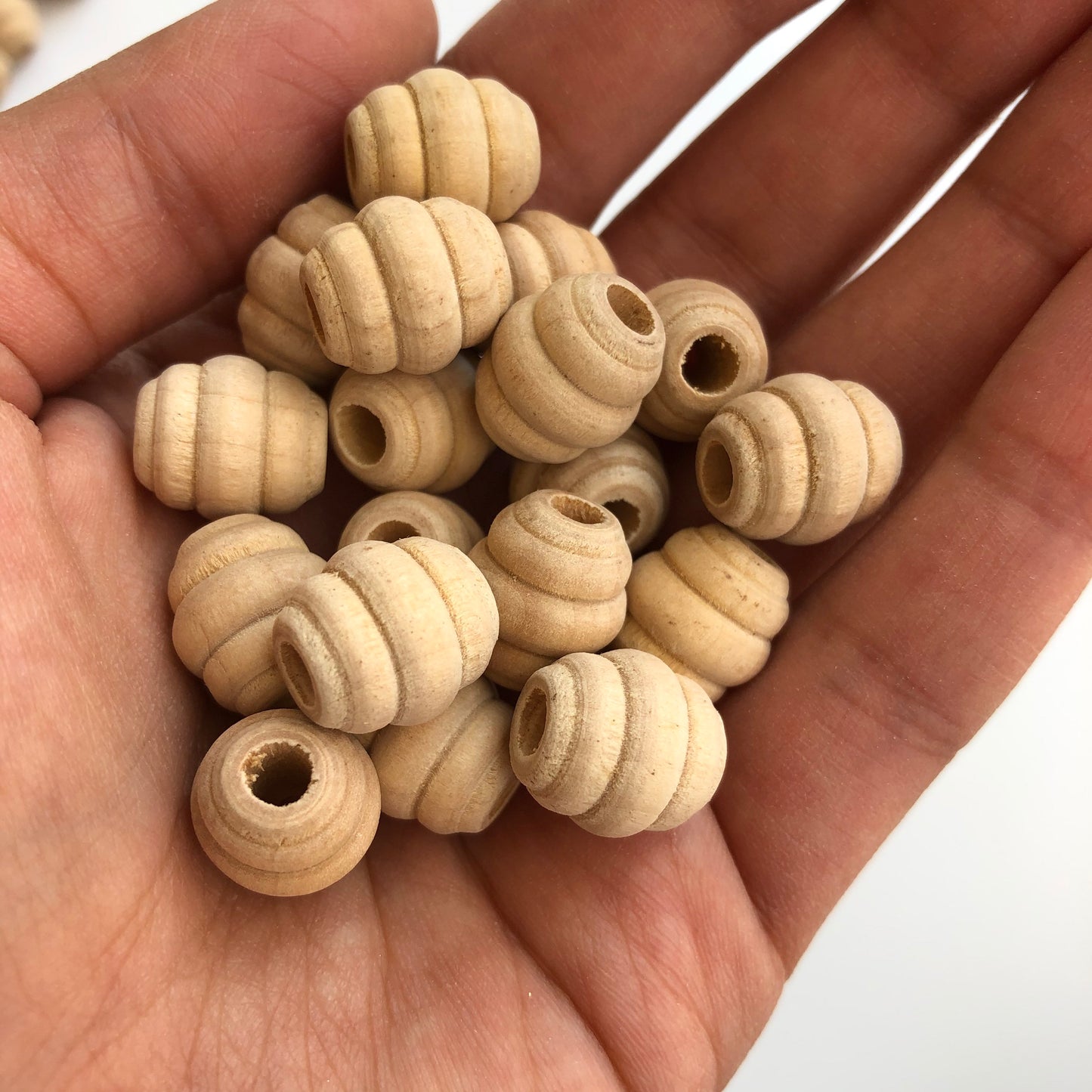 Natural Unpainted Wooden Macrame Beads 14x12mm Oval Beehive Wood Bead 25 Pieces