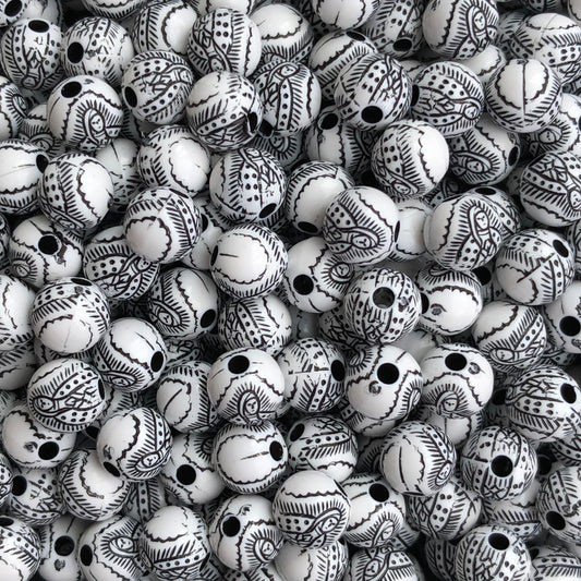 8mm Virgin Mary Rosary Bead Black and White Round Acrylic Plastic Beads 75pcs