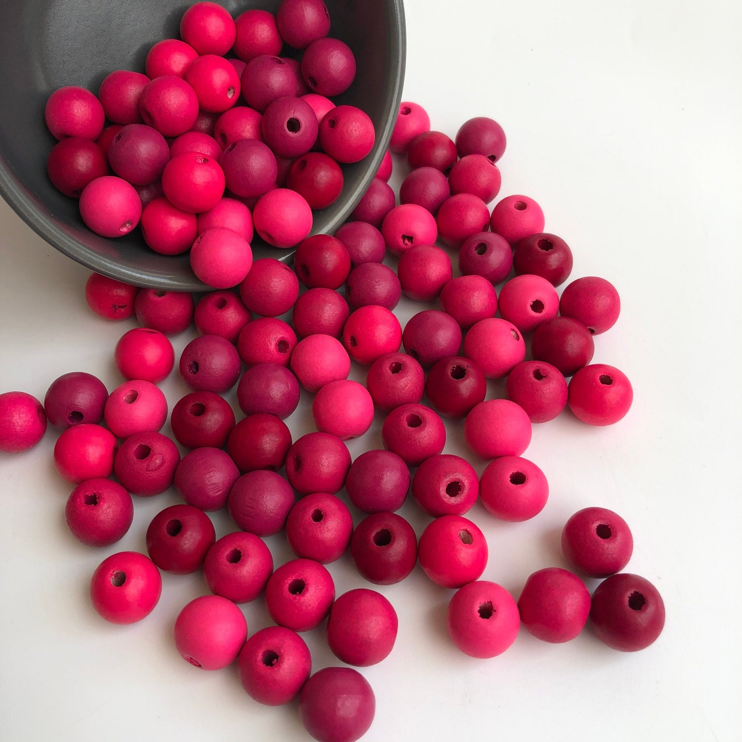 Mixed Matte Pinks Wood Bead 14mm Round Craft Beads 25 Pieces