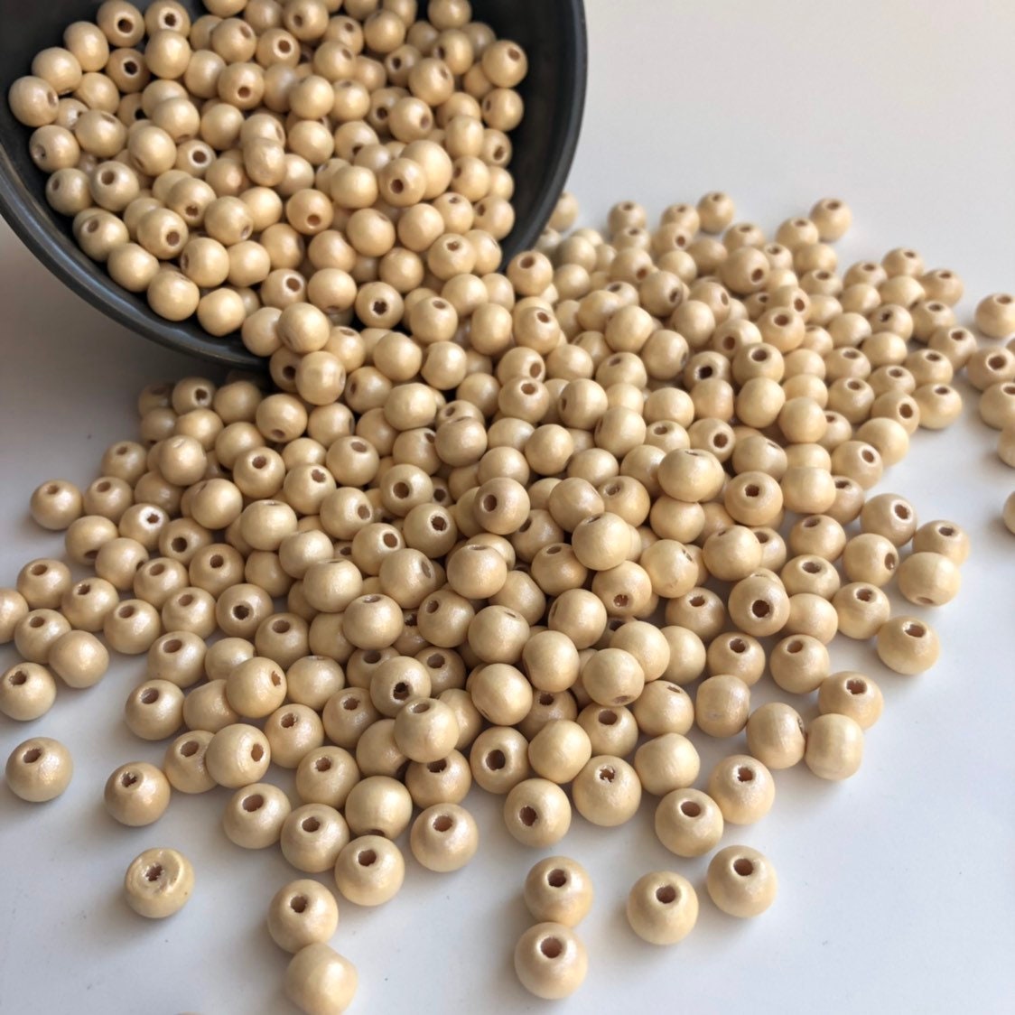 Pearl Beige Wood Bead 8x7mm Round Craft Spacer Beads 100 Pieces