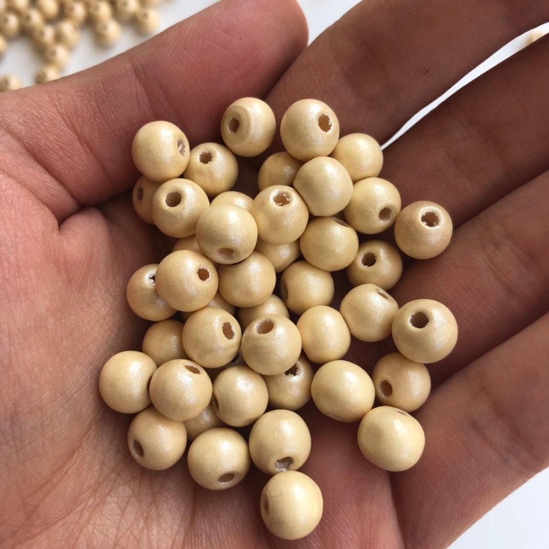 Pearl Beige Wood Bead 8x7mm Round Craft Spacer Beads 100 Pieces