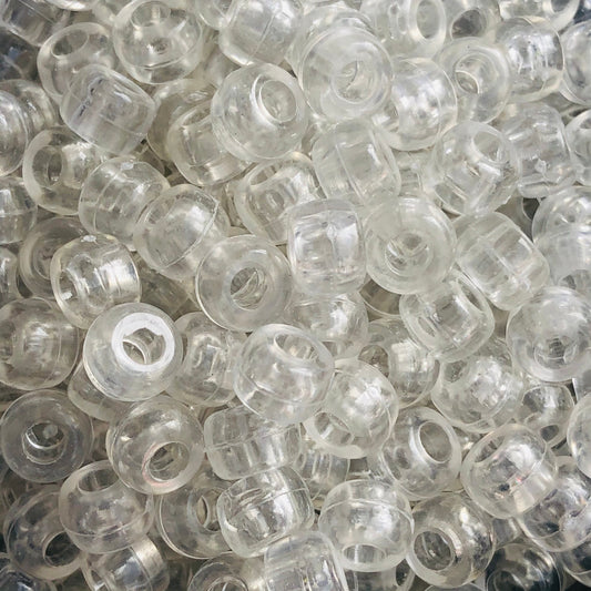 Clear White Plastic Pony Beads 9x6mm Acrylic DIY Jewellery Hair Craft Bead 150 Pieces