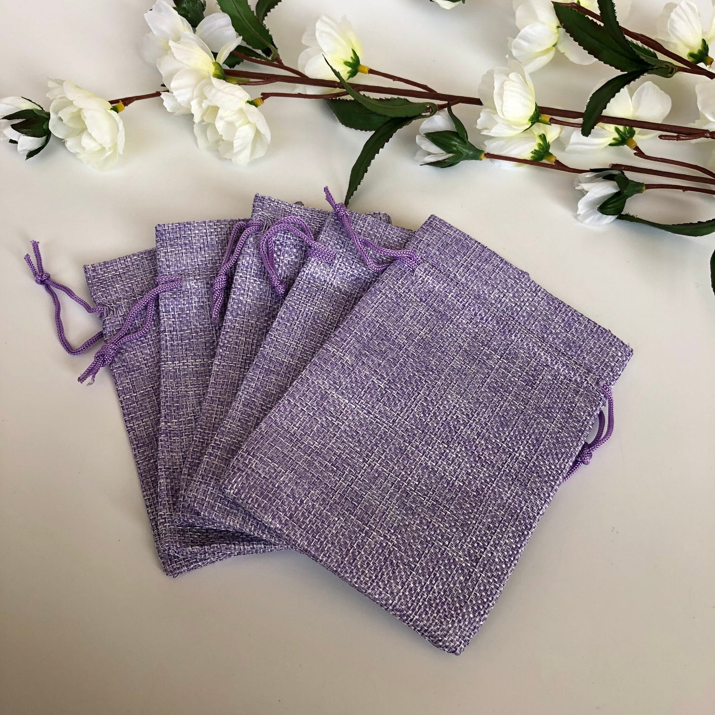 Purple Draw String Fabric Gift Bags 13x9mm Material Favour Pouch Bag 5X Pieces