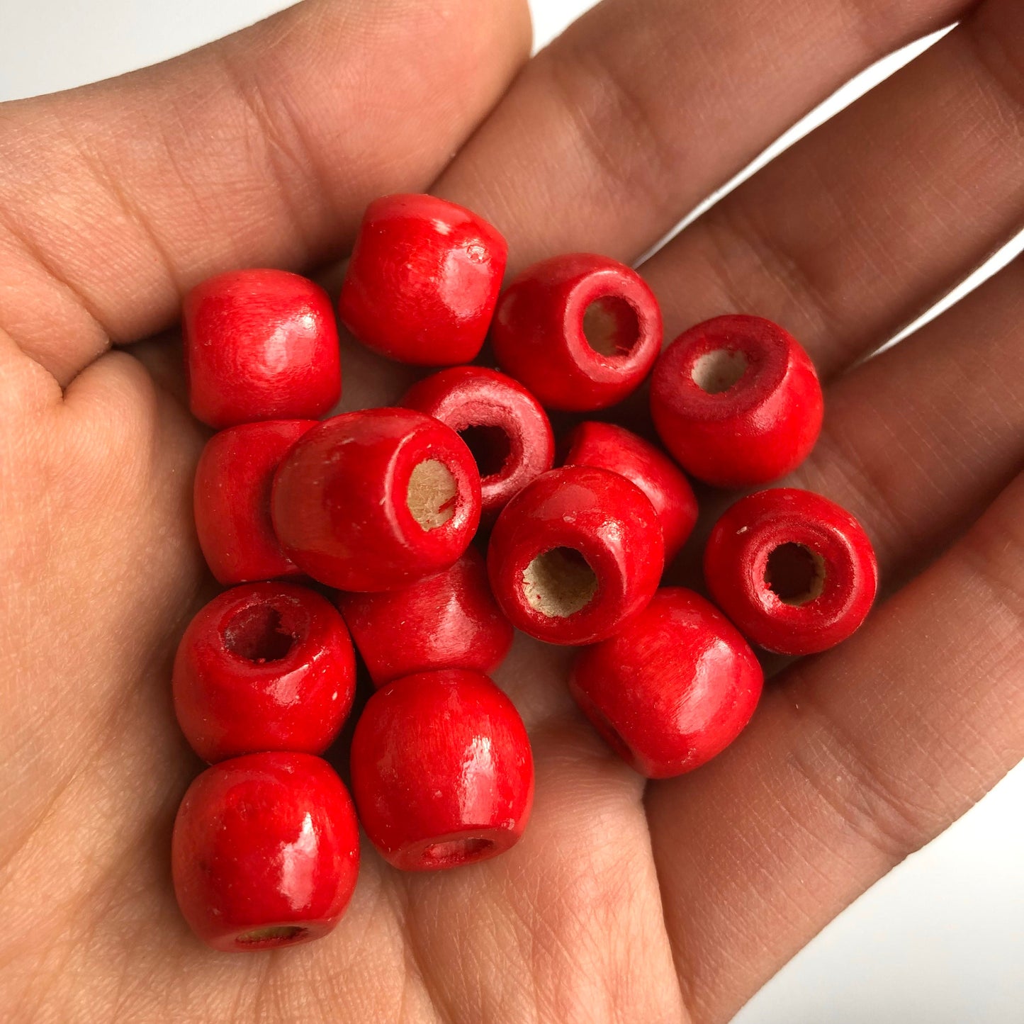 Red Macrame Wood Beads 12mm Drum Barrel Wooden Dreadlock Pony Bead 50 Pieces