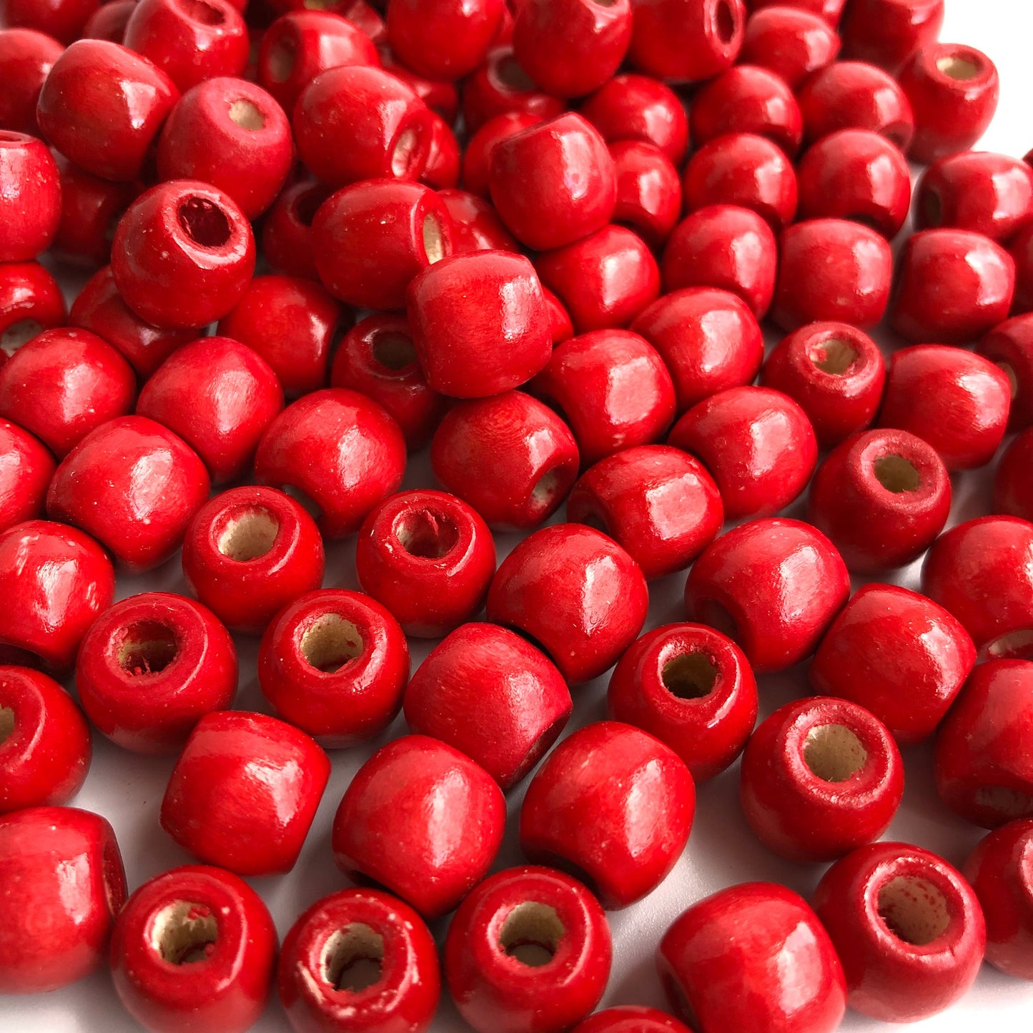 Red Macrame Wood Beads 12mm Drum Barrel Wooden Dreadlock Pony Bead 50 Pieces