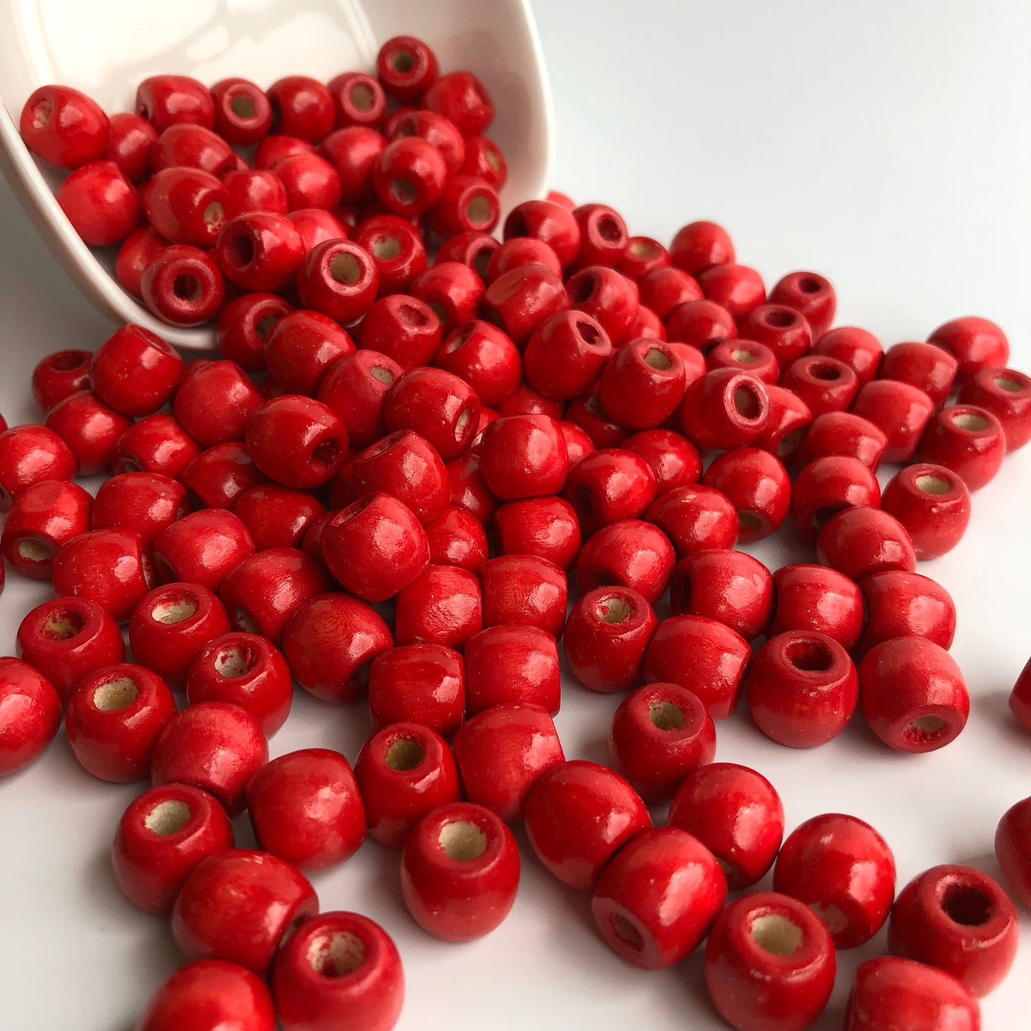 Red Macrame Wood Beads 12mm Drum Barrel Wooden Dreadlock Pony Bead 50 Pieces