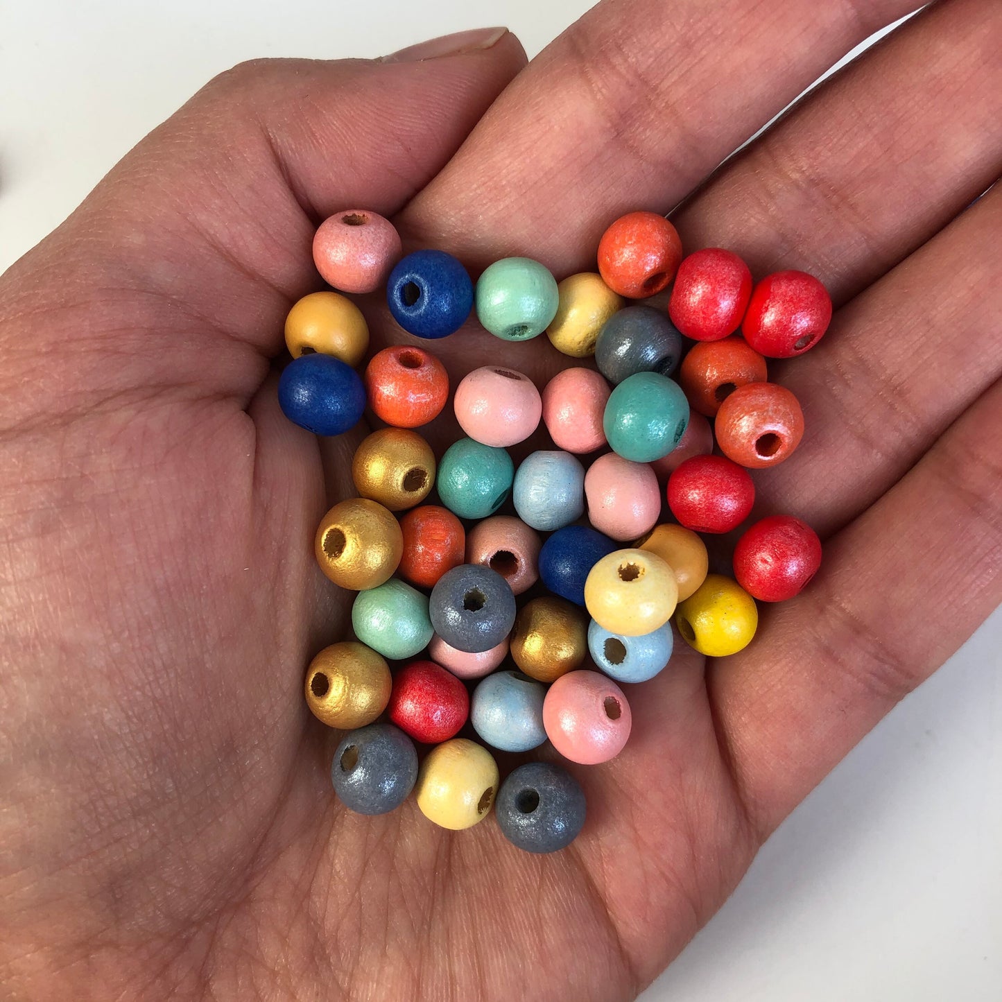 8mm Mixed colour metallic wood beads, 100pcs round wooden craft spacer beads