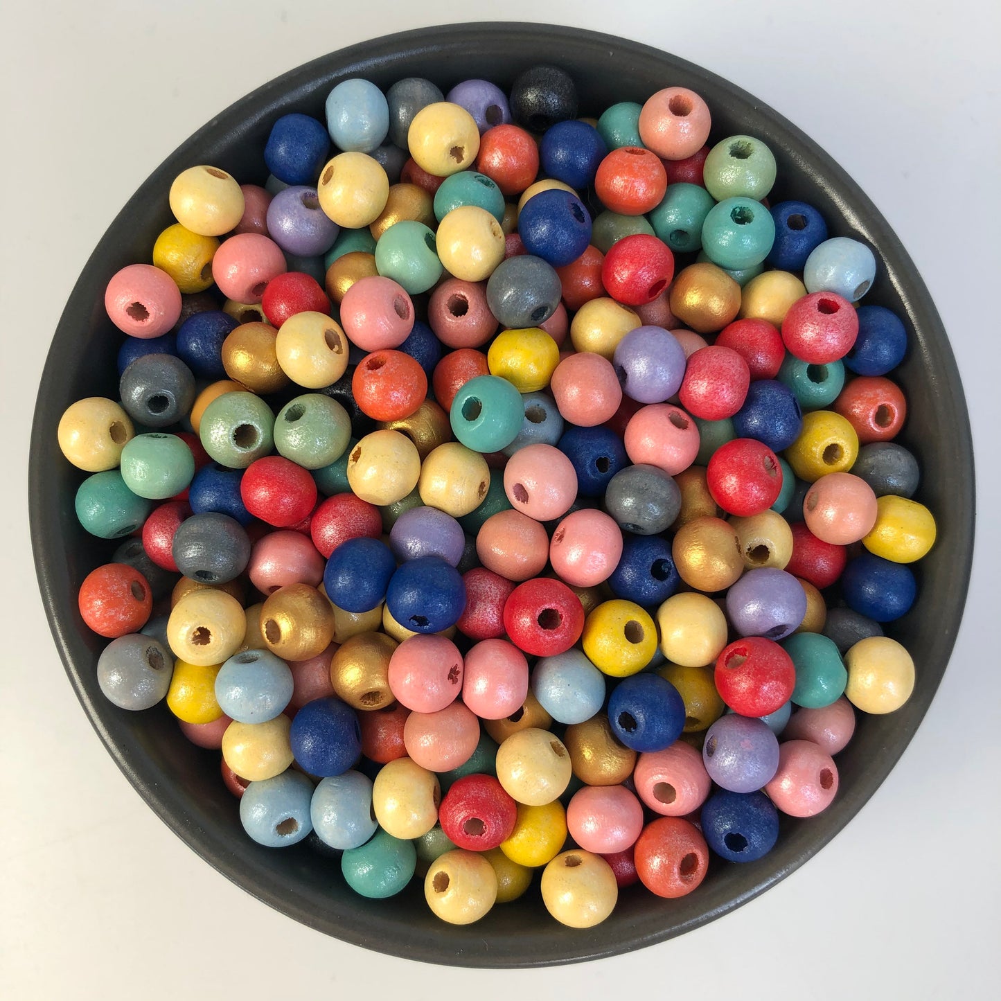 8mm Mixed colour metallic wood beads, 100pcs round wooden craft spacer beads