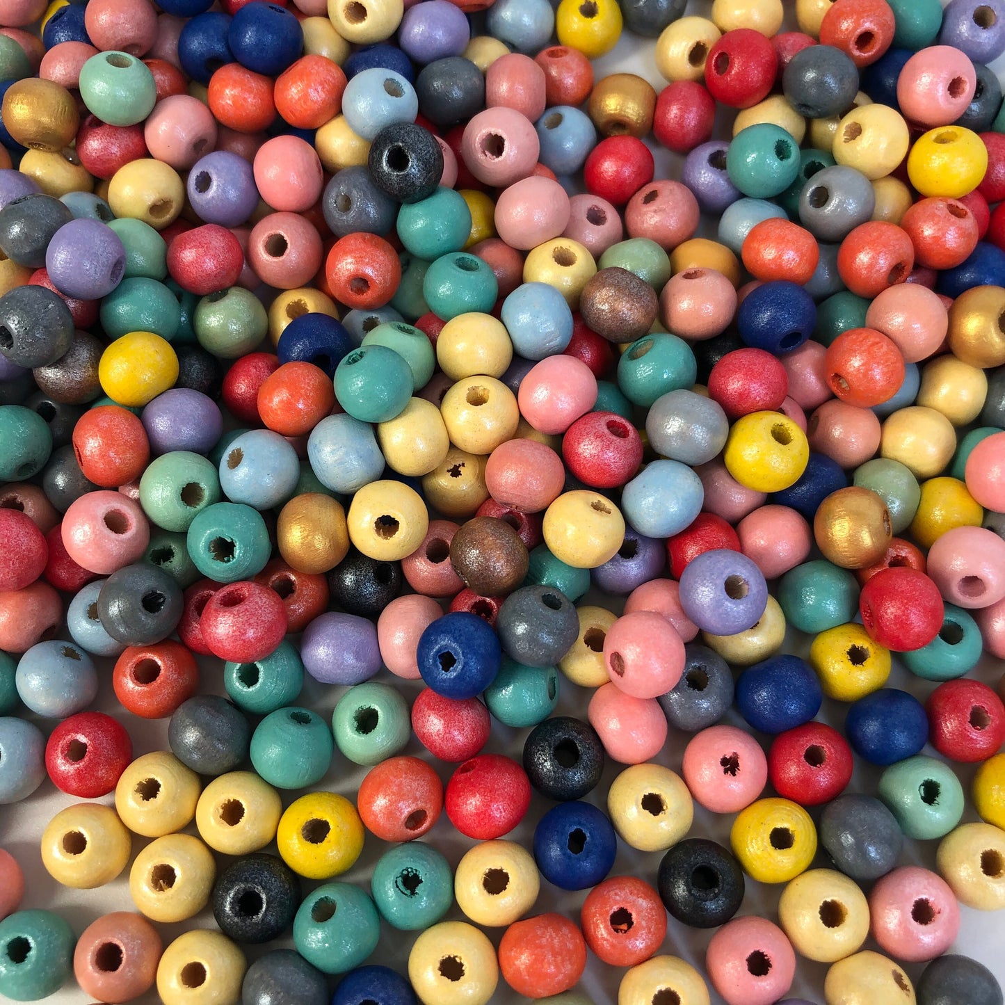 8mm Mixed colour metallic wood beads, 100pcs round wooden craft spacer beads