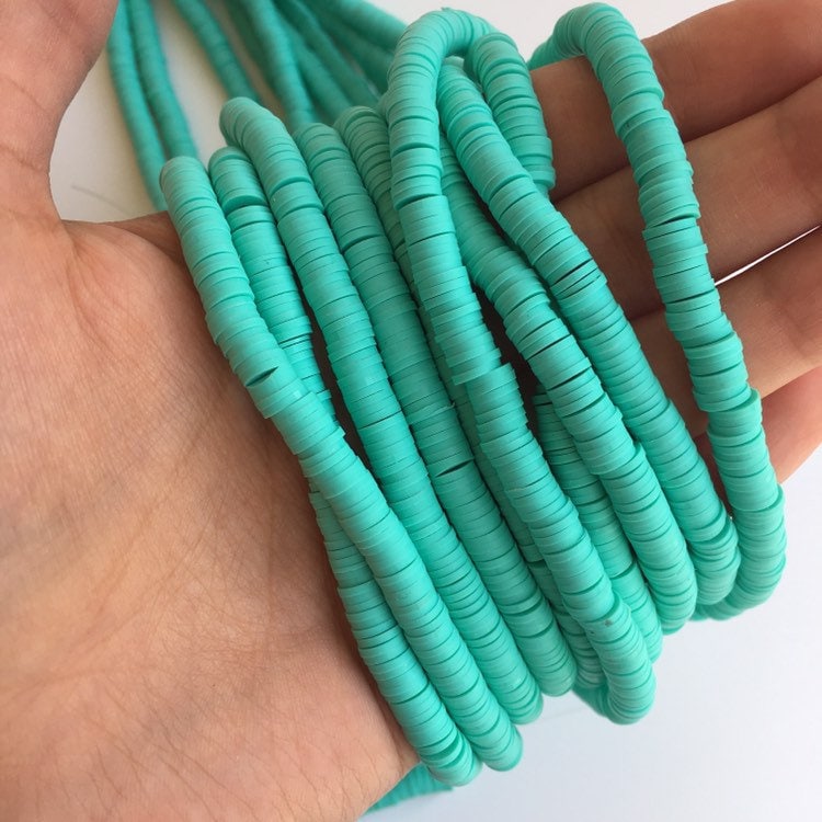 Clay Polymer Beads 6mm Aqua Green Disc Boho Jewellery Making Katsuki Beads 40cm Strand