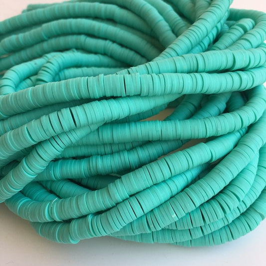 Clay Polymer Beads 6mm Aqua Green Disc Boho Jewellery Making Katsuki Beads 40cm Strand