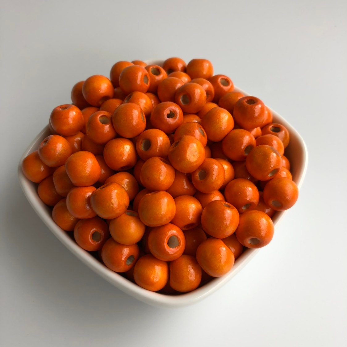 50X Orange Round Wood Beads 12x11mm DIY Craft Jewellery Making Wooden Bead