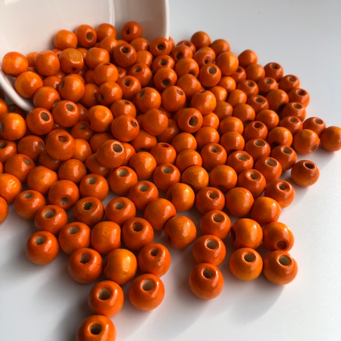 50X Orange Round Wood Beads 12x11mm DIY Craft Jewellery Making Wooden Bead