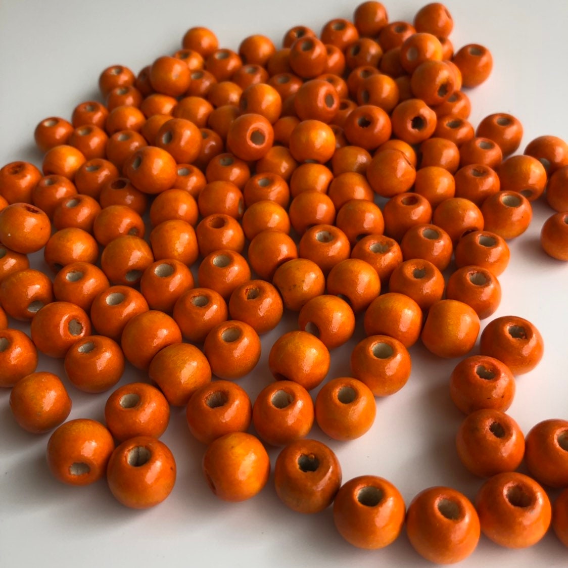 50X Orange Round Wood Beads 12x11mm DIY Craft Jewellery Making Wooden Bead