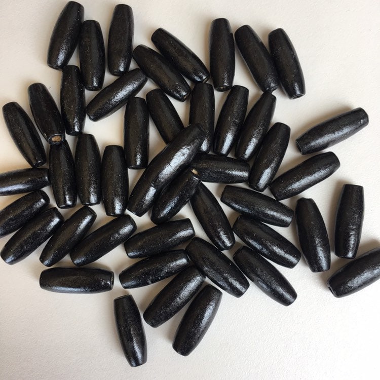 Black Wood Beads 23x8mm Long Oval DIY Necklace Making Wooden Bead 25 Pieces