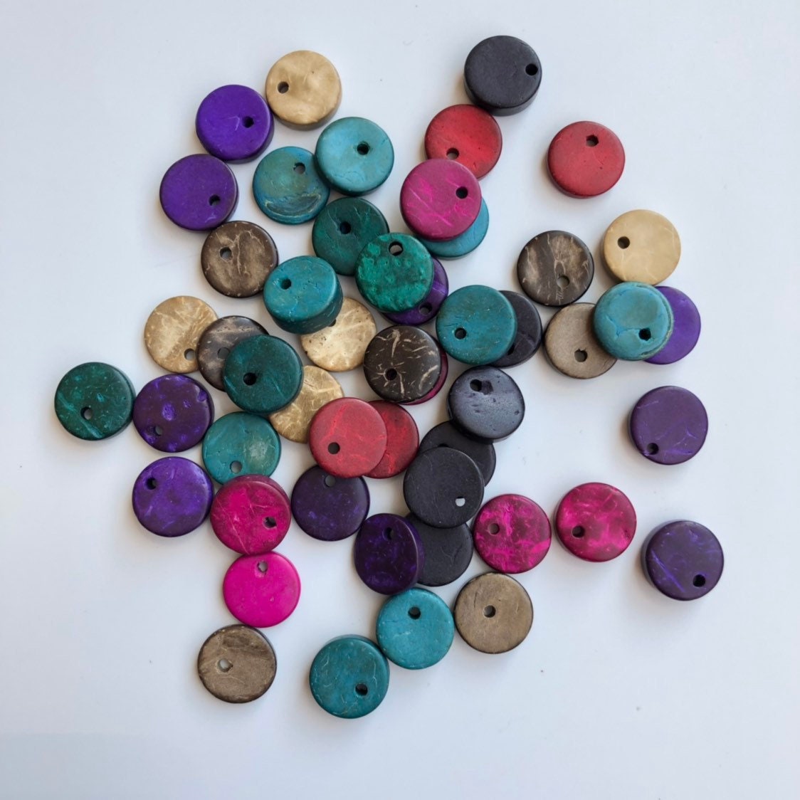 Mixed Multi Colour Coconut Charms 12mm Flat Round Disc Charm Pendants 25 Pieces