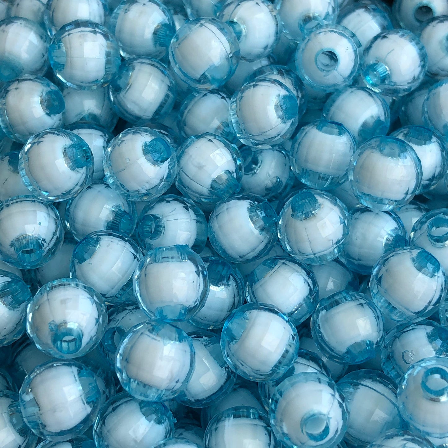 8mm Round Baby Blue Faceted Plastic Beads set of 100 pieces