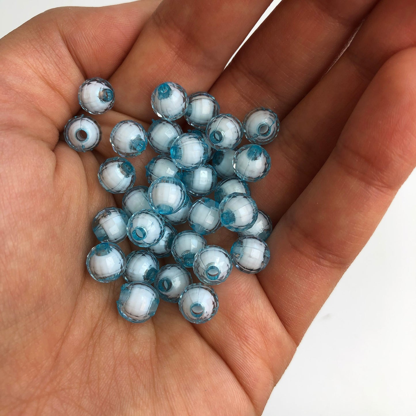 8mm Round Baby Blue Faceted Plastic Beads set of 100 pieces