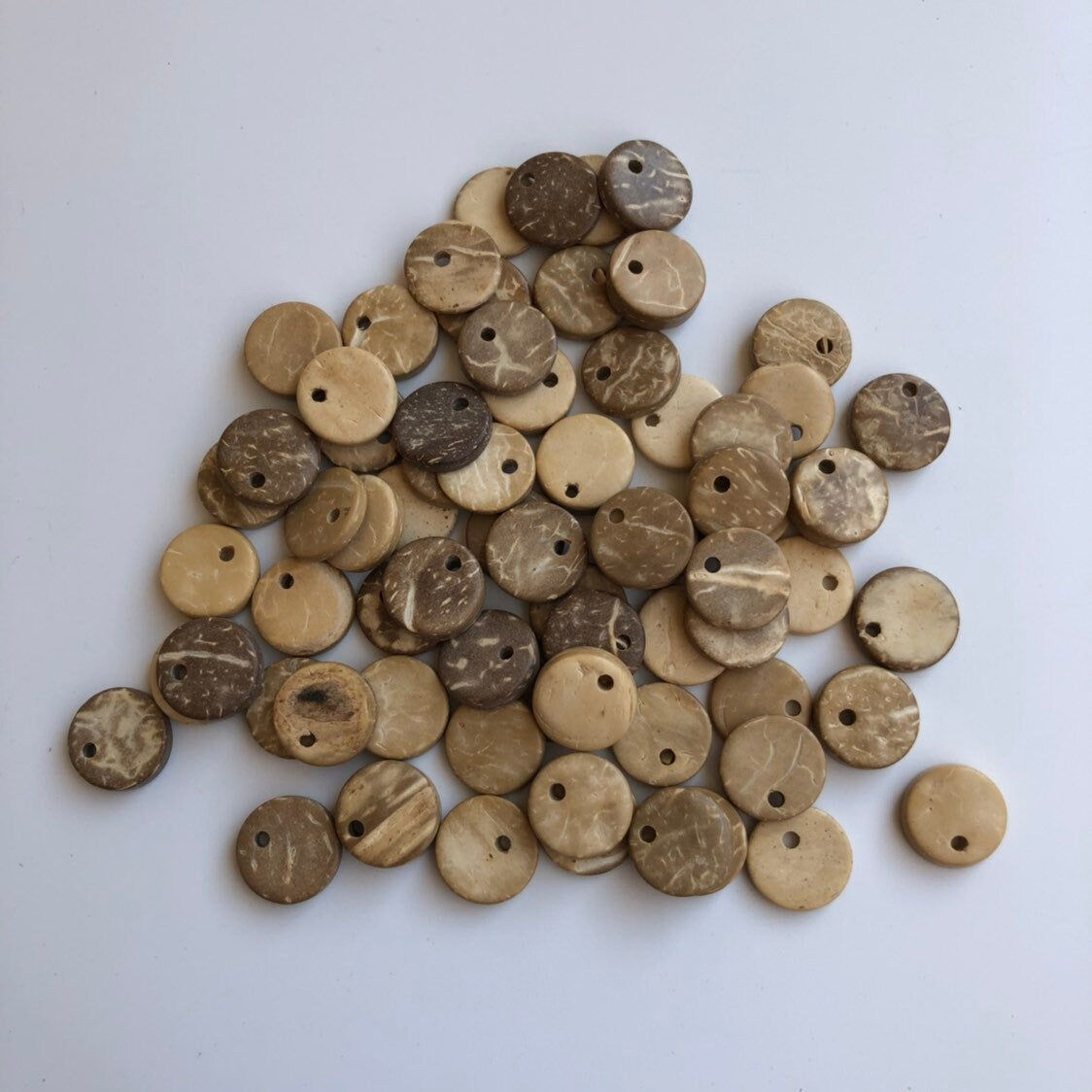Khaki Beige Coconut Charms 12mm Flat Round Disc Charm Pendants 25 Pieces
