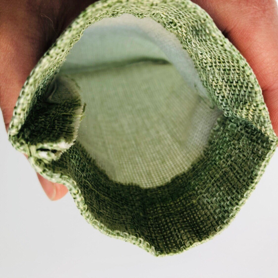 Green Draw String Pouch, Gift Bag Jute Linen Fabric 13x9cm, 5pcs