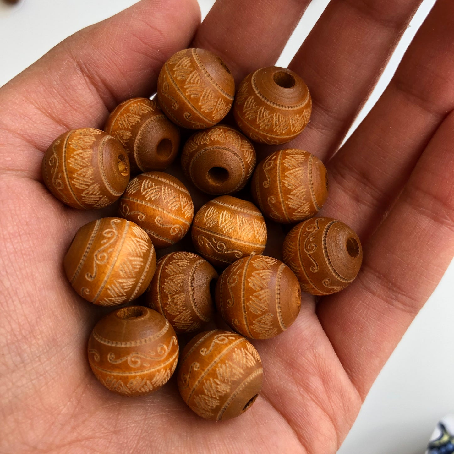 Honey Brown Laser Engraved Wood Beads 16mm Round Wooden Craft Bead 10 Pieces