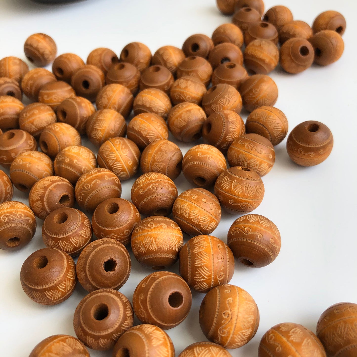 Honey Brown Laser Engraved Wood Beads 16mm Round Wooden Craft Bead 10 Pieces