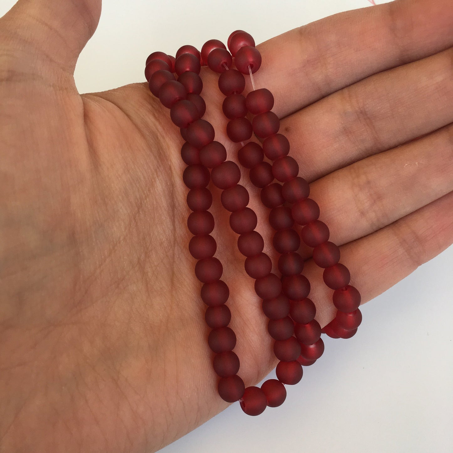 Maroon Red Frosted Glass Beads 6mm Round DIY Bracelet Necklace Bead 135 Piece Strand