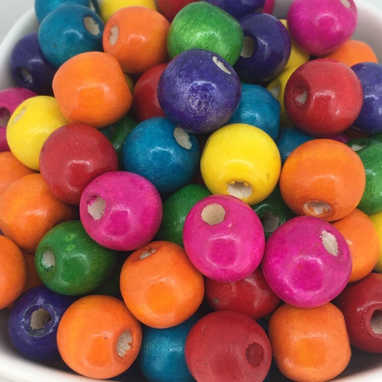 Mixed Multi Colour Wood Beads 14mm Round DIY Wooden Jewellery Craft Bead 25 Pieces