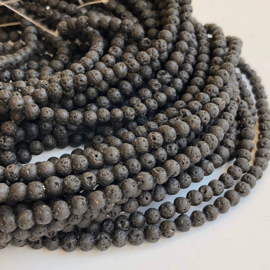 Black Lava Rock Beads 4mm Round Natural Mineral Gemstone Bead 90 Piece Strand