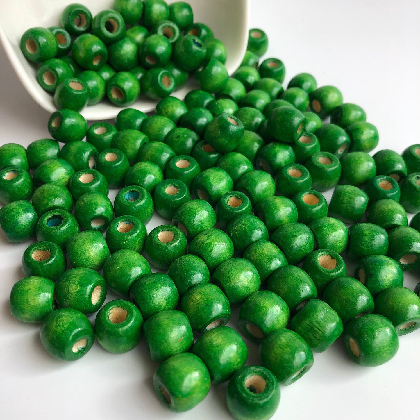 Green Macrame Wood Beads 12mm Drum Barrel Wooden Dreadlock Pony Bead 50 Pieces