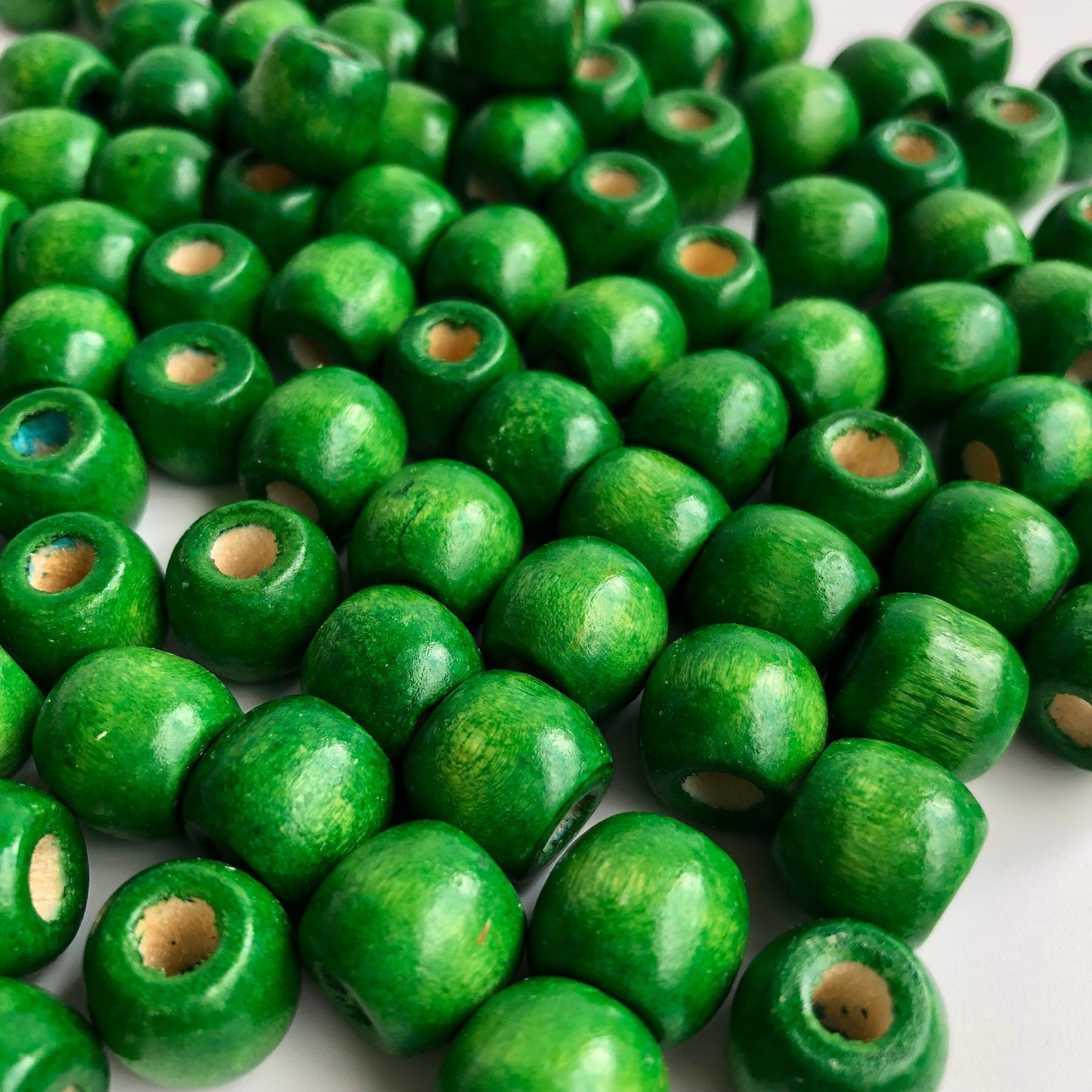 Green Macrame Wood Beads 12mm Drum Barrel Wooden Dreadlock Pony Bead 50 Pieces