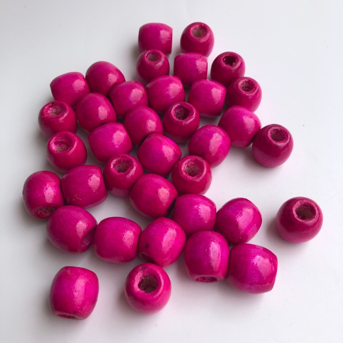 Hot Pink Wooden Macrame Beads 16mm Round Drum Dreadlock Craft Bead 25 Pieces